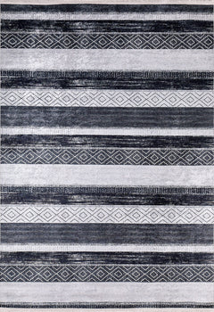 Anthracite Striped Area Rug - Digital Print Rug | Non Slip, Antibacterial Carpet