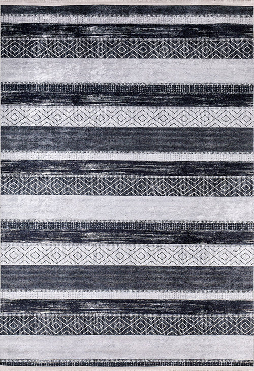 Anthracite Striped Area Rug - Digital Print Rug | Non Slip, Antibacterial Carpet