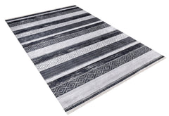 Anthracite Striped Area Rug - Digital Print Rug | Non Slip, Antibacterial Carpet