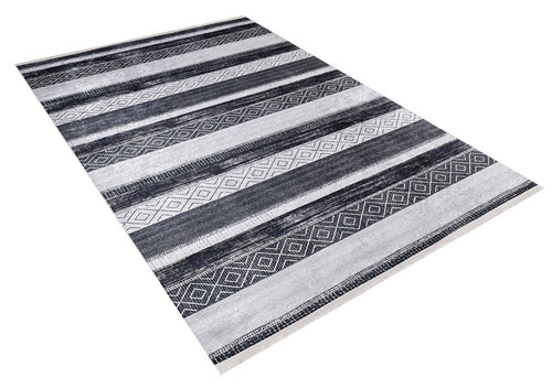 Anthracite Striped Area Rug - Digital Print Rug | Non Slip, Antibacterial Carpet