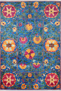 Blue Floral Area Rug – Digital Print Carpet | Non Slip, Antibacterial, Washable