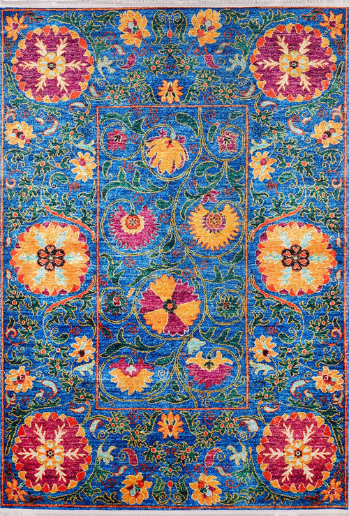 Blue Floral Area Rug – Digital Print Carpet | Non Slip, Antibacterial, Washable