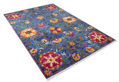 Blue Floral Area Rug – Digital Print Carpet | Non Slip, Antibacterial, Washable