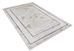 Cream Area Rug - Digital Print Frame Design Carpet | Non Slip, Antibacterial, Washable