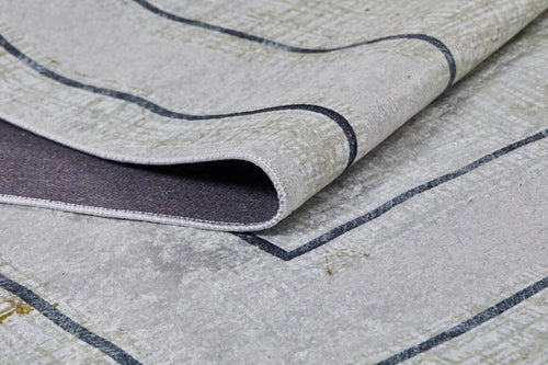 Cream Area Rug - Digital Print Frame Design Carpet | Non Slip, Antibacterial, Washable