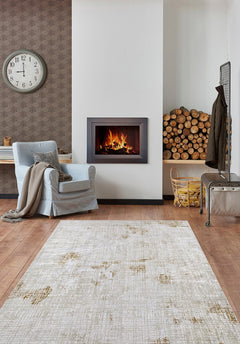 Modern Digital Area Rug – Gold Print Carpet With Non Slip, Antibacterial Design