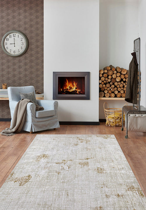 Modern Digital Area Rug – Gold Print Carpet With Non Slip, Antibacterial Design