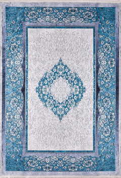 Blue Area Rug - Digital Print Rug With Classic Frame | Antibacterial, Non Slip Carpet