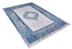 Blue Area Rug - Digital Print Rug With Classic Frame | Antibacterial, Non Slip Carpet