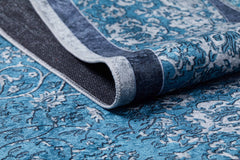 Blue Area Rug - Digital Print Rug With Classic Frame | Antibacterial, Non Slip Carpet