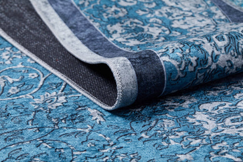 Blue Area Rug - Digital Print Rug With Classic Frame | Antibacterial, Non Slip Carpet