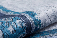 Blue Area Rug - Digital Print Rug With Classic Frame | Antibacterial, Non Slip Carpet