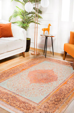 Digital Print Area Rug - Classic Orange Frame Non Slip Antibacterial Carpet