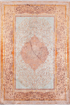 Digital Print Area Rug - Classic Orange Frame Non Slip Antibacterial Carpet
