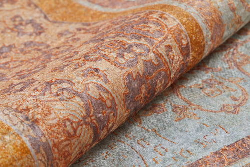 Digital Print Area Rug - Classic Orange Frame Non Slip Antibacterial Carpet