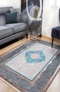 Digital Print Area Rug - Navy Blue Classic Style Carpet, Antibacterial & Non Slip