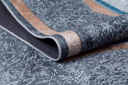 Digital Print Area Rug - Navy Blue Classic Style Carpet, Antibacterial & Non Slip