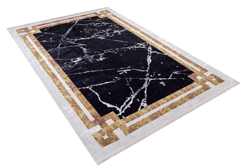 Gold Frame Area Rug - Black Digital Print Non Slip Washable Carpet