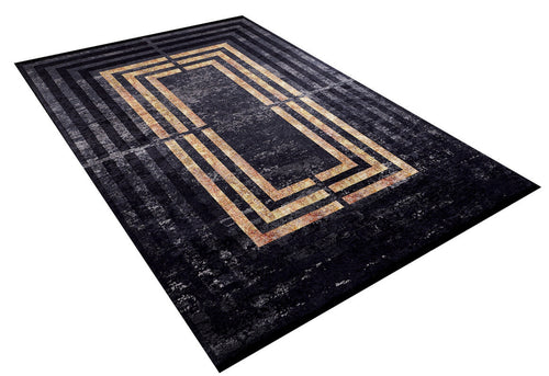 Gold Frame Area Rug – Stylish Digital Print Carpet, Non Slip & Antibacterial
