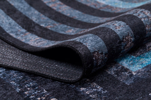 Navy Frame Area Rug – Digital Print Carpet for Living Room & Kitchen | Non Slip