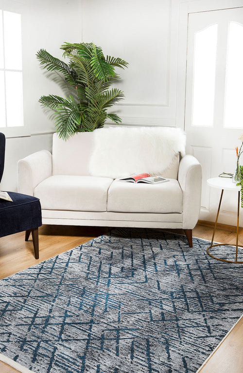 Grey Striped Area Rug - Digital Print Washable Non Slip Carpet for Living Room