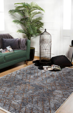 Modern Area Rug - Anthracite Zigzag Pattern Digital Print Carpet | Non Slip, Washable