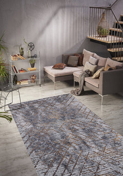 Modern Area Rug - Anthracite Zigzag Pattern Digital Print Carpet | Non Slip, Washable