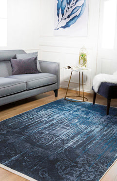 Modern Digital Area Rug – Blue Non Slip Washable Carpet for Living Room