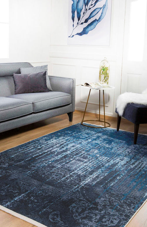 Modern Digital Area Rug – Blue Non Slip Washable Carpet for Living Room