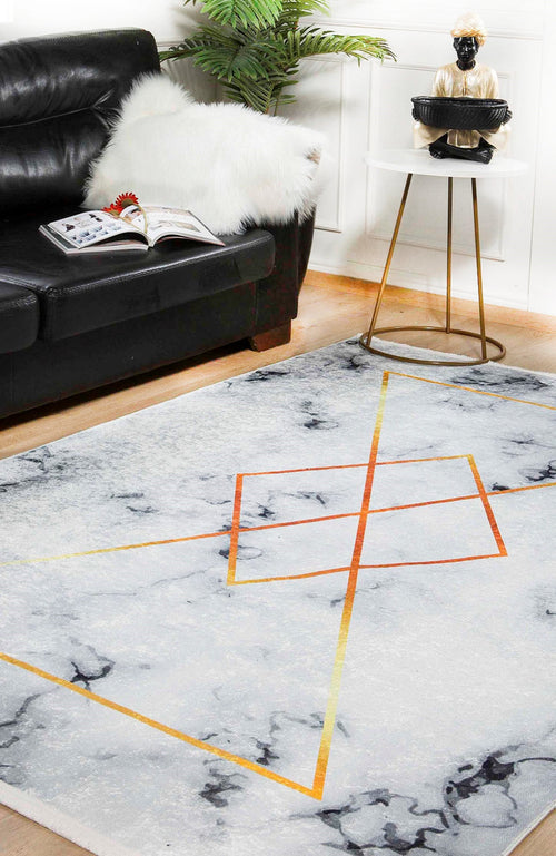 Grey Marble Area Rug – Digital Print Non Slip Carpet With Antibacterial Design