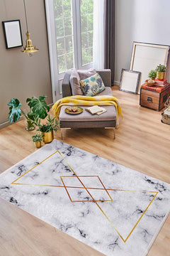 Grey Marble Area Rug – Digital Print Non Slip Carpet With Antibacterial Design