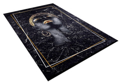 Modern Digital Area Rug – Black Non Slip Antibacterial Washable Carpet