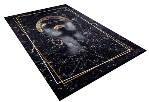 Modern Digital Area Rug – Black Non Slip Antibacterial Washable Carpet