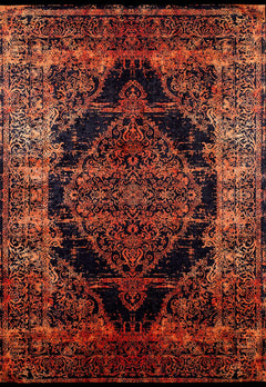 Classic Digital Print Rug - Orange Black Area Rug | Non Slip, Antibacterial Carpet