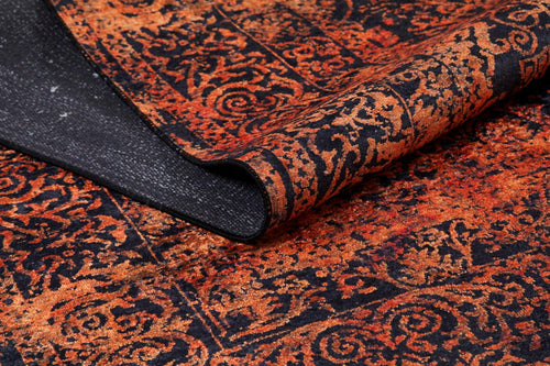 Classic Digital Print Rug - Orange Black Area Rug | Non Slip, Antibacterial Carpet