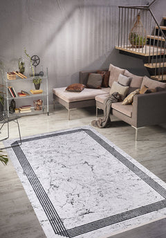 Grey Area Rug – Digital Print Frame Carpet | Antibacterial Non-Slip Stylish Floor Covering