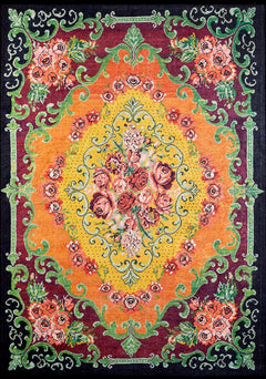 Orange Floral Area Rug – Kaspiysk Digital Print Rug | Non Slip, Antibacterial Carpet