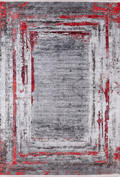 Burgundy Area Rug - Digital Print Frame Design Carpet | Non Slip, Antibacterial