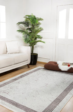 Digital Print Area Rug – Beige Frame Design, Antibacterial Non Slip Carpet