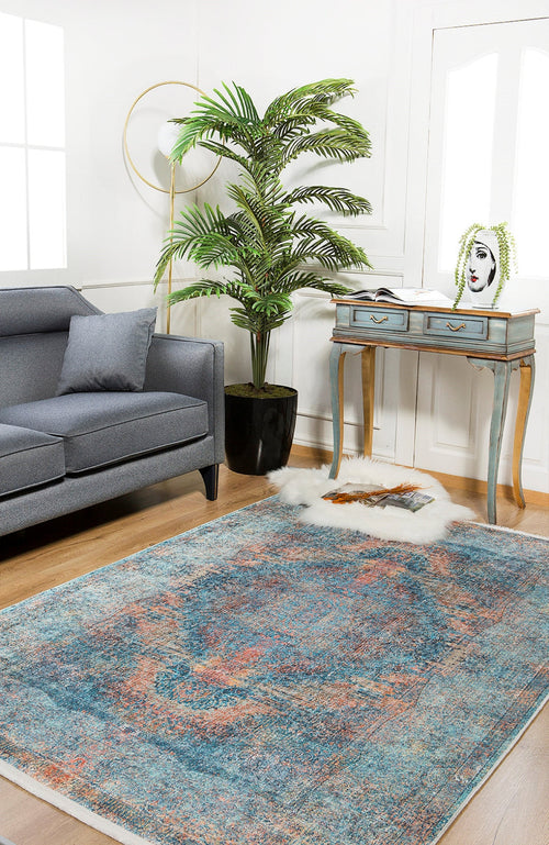 Blue Area Rug – Classic Digital Print Carpet | Antibacterial, Non Slip, Washable