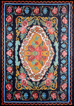 Black Floral Area Rug – Non Slip Carpet | Washable Digital Print Rug by Halınet