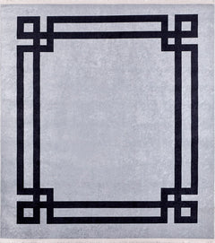 Digital Print Area Rug - Grey Frame Stylish Non Slip Antibacterial Carpet