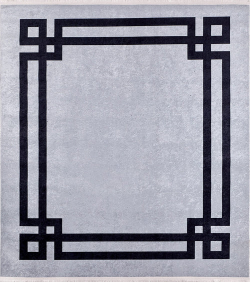 Digital Print Area Rug - Grey Frame Stylish Non Slip Antibacterial Carpet