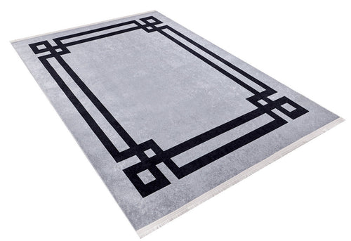 Digital Print Area Rug - Grey Frame Stylish Non Slip Antibacterial Carpet