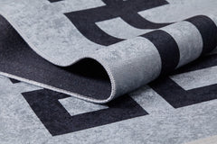 Digital Print Area Rug - Grey Frame Stylish Non Slip Antibacterial Carpet