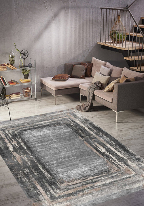 Modern Area Rug – Anthracite Digital Print Non Slip Washable Carpet