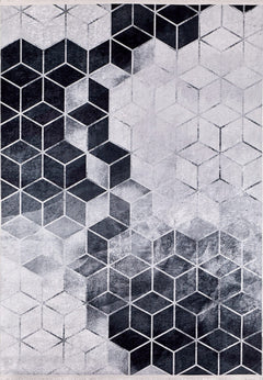 Grey Geometric Area Rug | Modern Digital Design Carpet - Allergy Friendly, Dust Free, Non Slip
