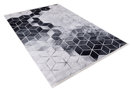 Grey Geometric Area Rug | Modern Digital Design Carpet - Allergy Friendly, Dust Free, Non Slip