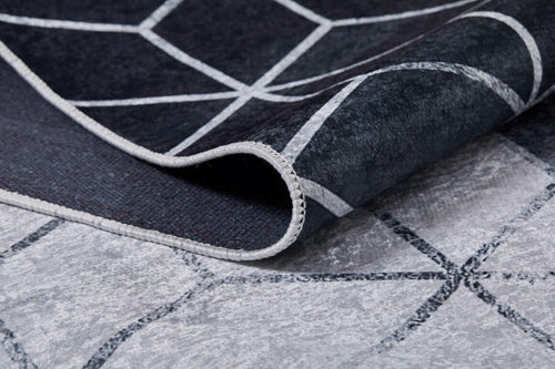 Grey Geometric Area Rug | Modern Digital Design Carpet - Allergy Friendly, Dust Free, Non Slip