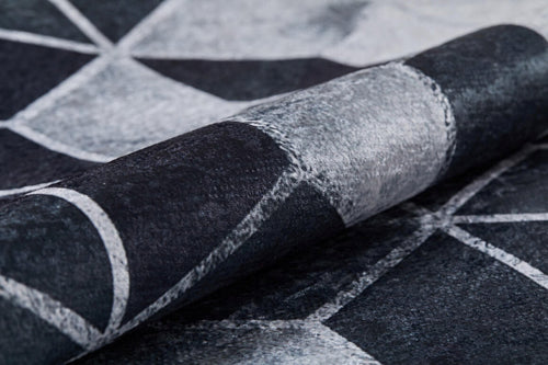 Grey Geometric Area Rug | Modern Digital Design Carpet - Allergy Friendly, Dust Free, Non Slip